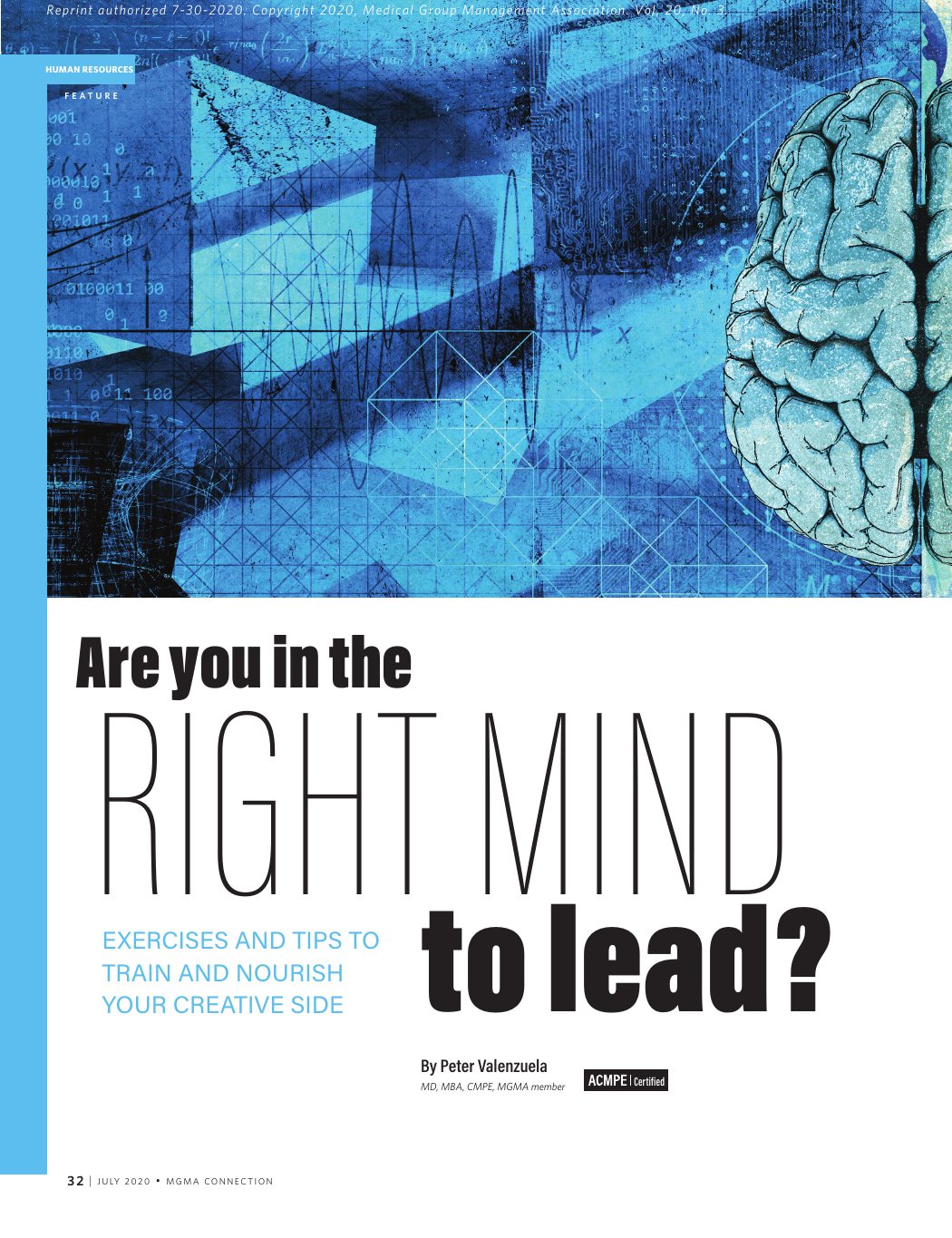 First page of Are You in the Right Mind to Lead? Exercises and Tips to Train and Nourish Your Creative Side