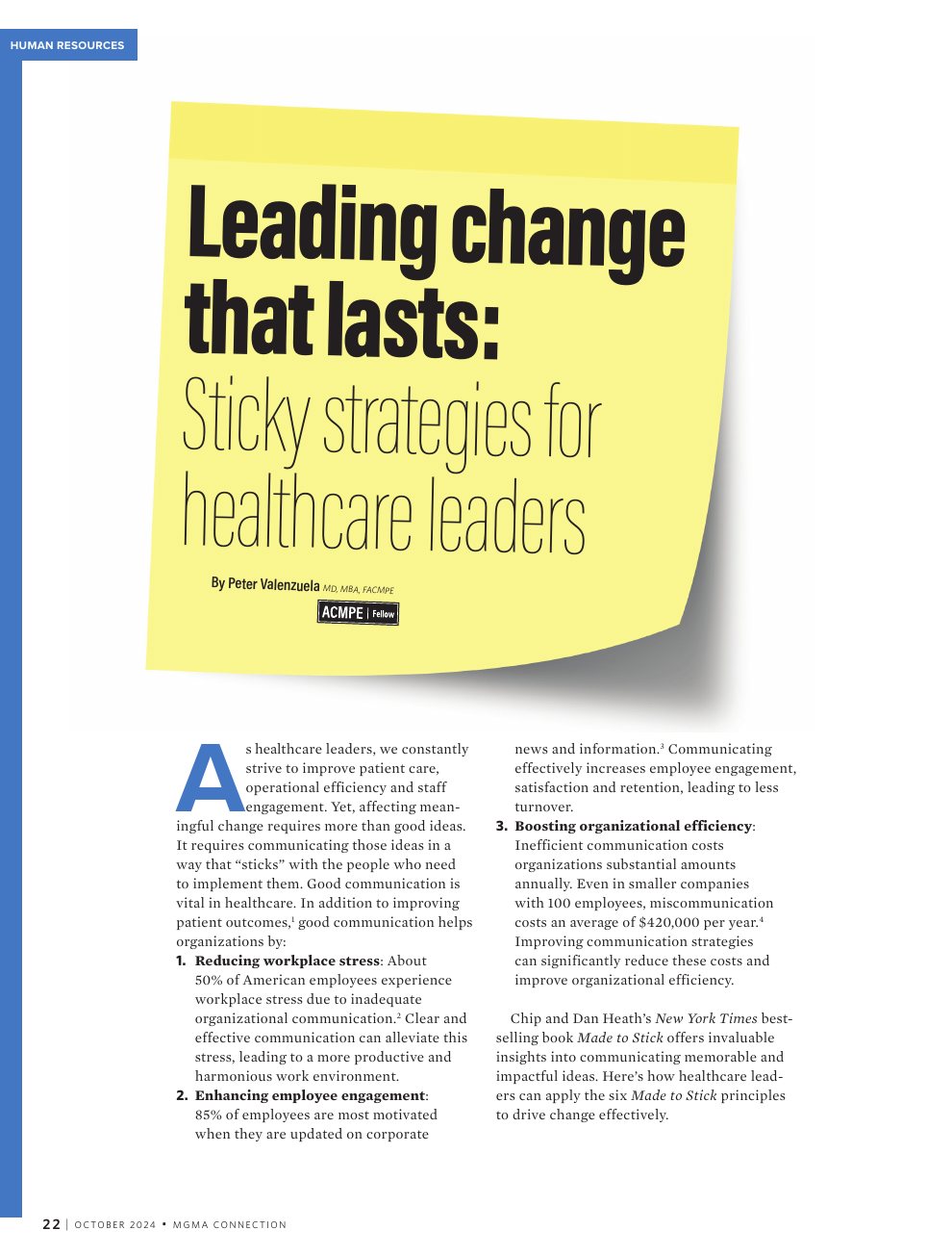 First page of Leading Change That Lasts: Sticky Strategies for Healthcare Leaders